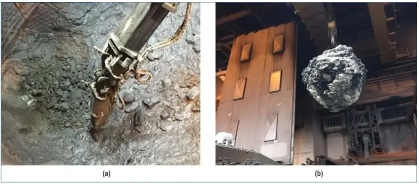 Figure 1. Photograph of the crust formation on the lower shell of the electric arc furnace